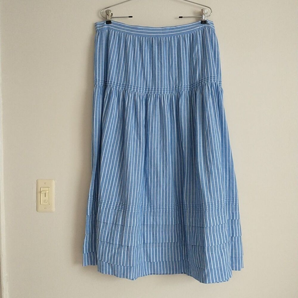 DOEN Sebastiane Maxi Skirt Womens 2XL Deauville Striped Blue Tiered